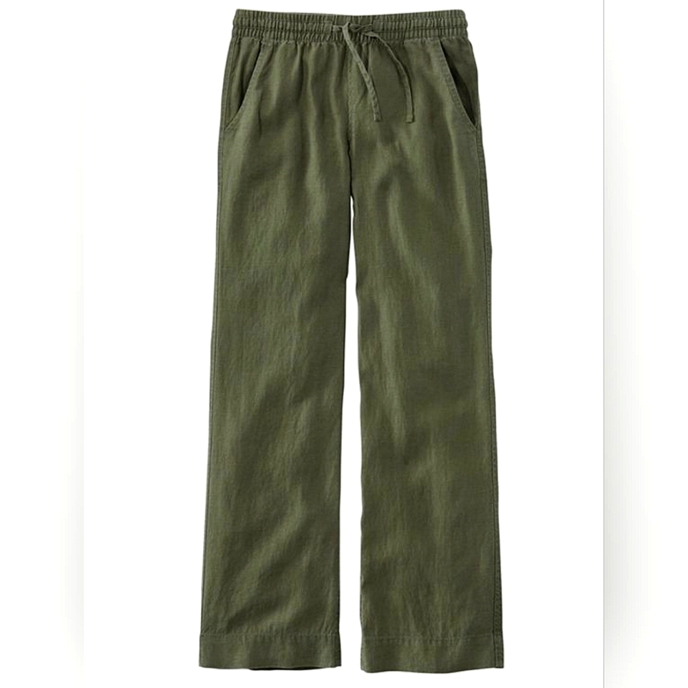 NEW LL Bean Thyme Army Green Premium Linen Breezy Pull On Pants 16 Petite
